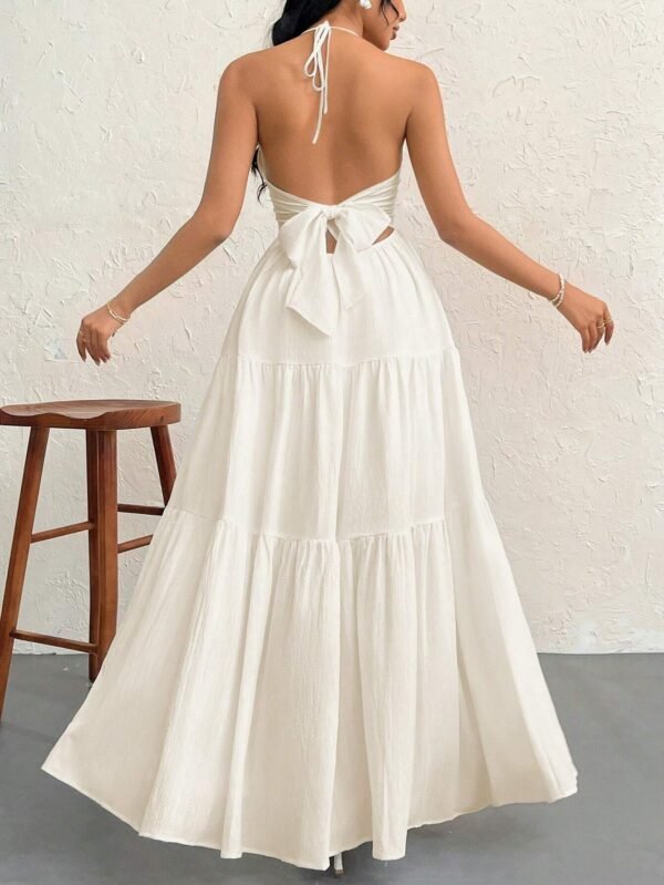 Firerie Robe dos nu en mousseline de soie pour femme avec longue traine pour les vacances, le mariage ou le festival – Image 2