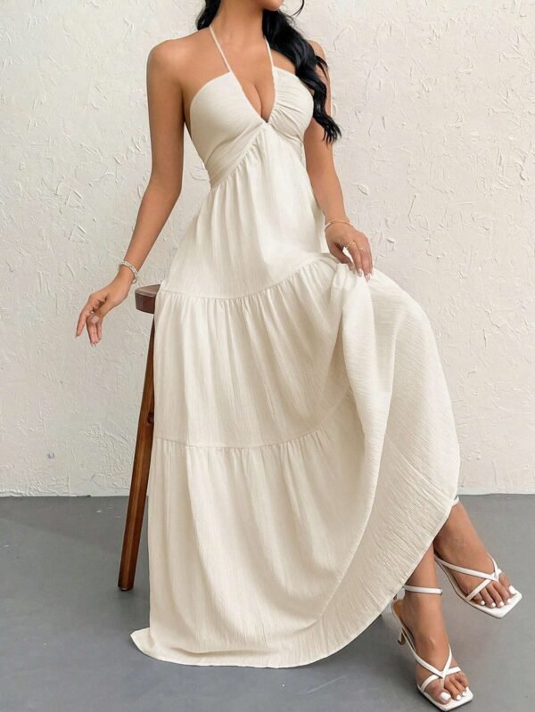 Firerie Robe dos nu en mousseline de soie pour femme avec longue traine pour les vacances, le mariage ou le festival – Image 3