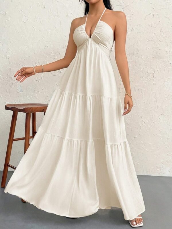 Firerie Robe dos nu en mousseline de soie pour femme avec longue traine pour les vacances, le mariage ou le festival – Image 4