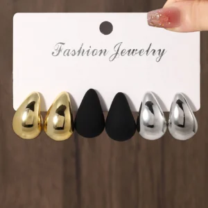 Ensemble de 6 clips d’oreille larges goutte de larme