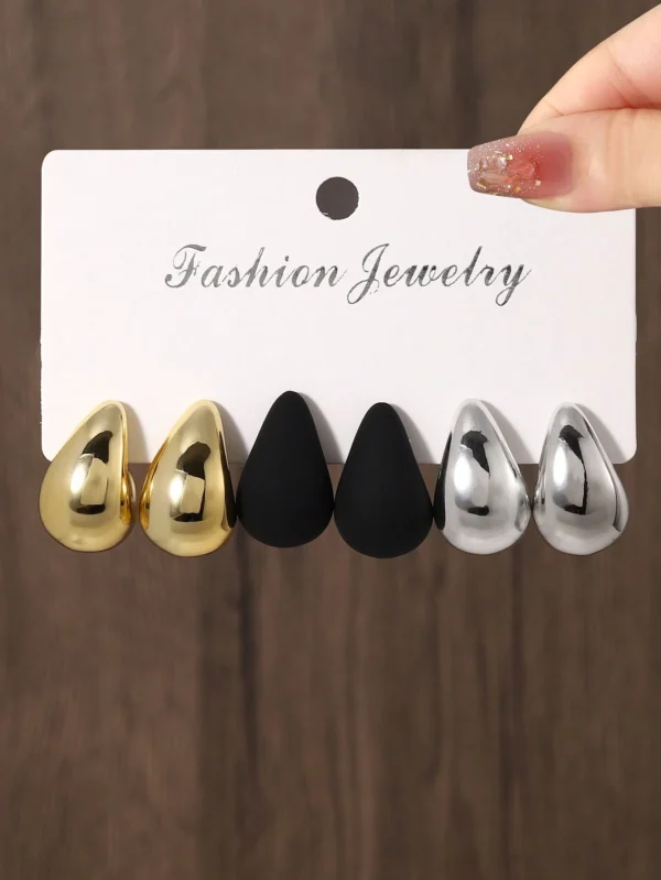 Ensemble de 6 clips d'oreille larges goutte de larme – Image 14