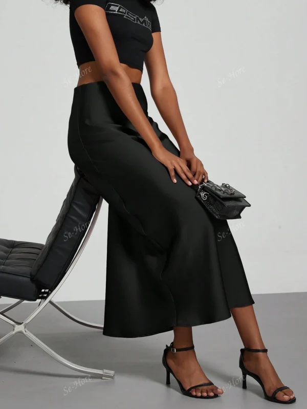 Jupe mi-longue élastique satin soie – Image 7