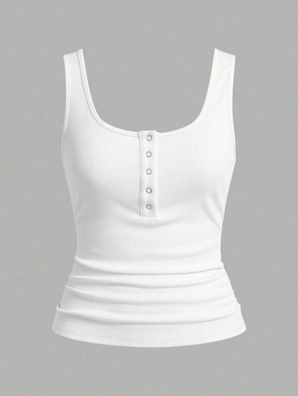 Slaydiva Débardeur blanc casual, style tout assorti, avec un col en U profond et un dos nageur - C
