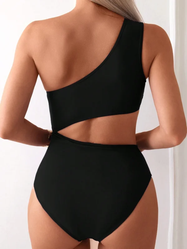 SHEIN Swim Maillot Une Pièce Noir ÉpauleDégagée – Image 2
