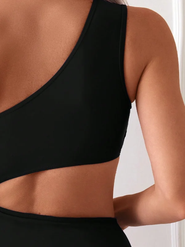 SHEIN Swim Maillot Une Pièce Noir ÉpauleDégagée – Image 6