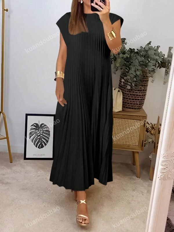 Robe longue avec ourlet plissé unicolore