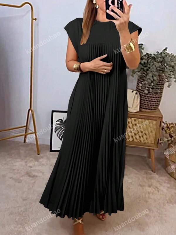 Robe longue avec ourlet plissé unicolore – Image 3