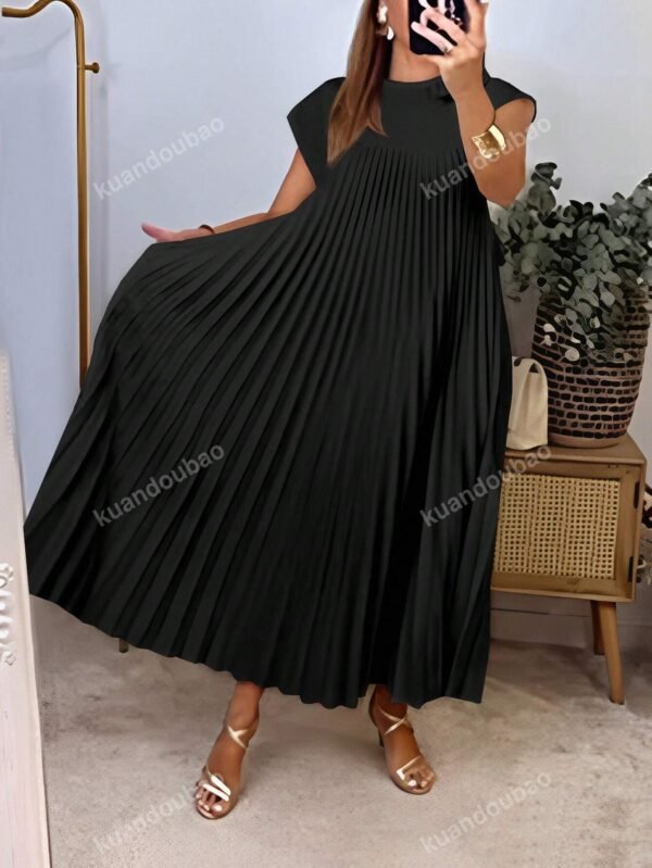 Robe longue avec ourlet plissé unicolore – Image 4