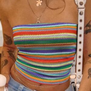 INAWLY HautTube ajusté rayures colorées