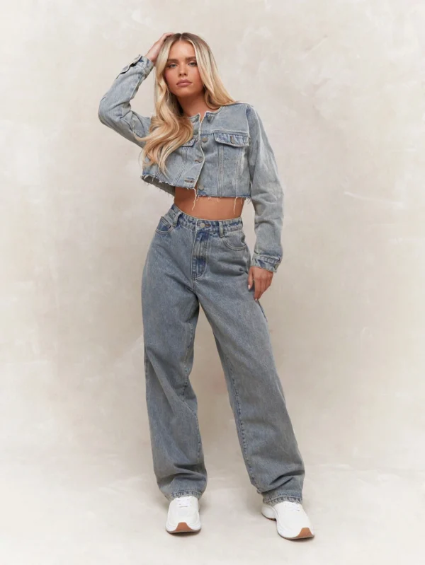MISSGUIDED Ensemble veste long jean boyfriend