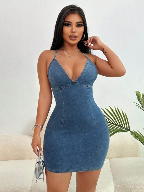 SHEIN SXY RobeD'étéDenim moulante sansDos – Image 6