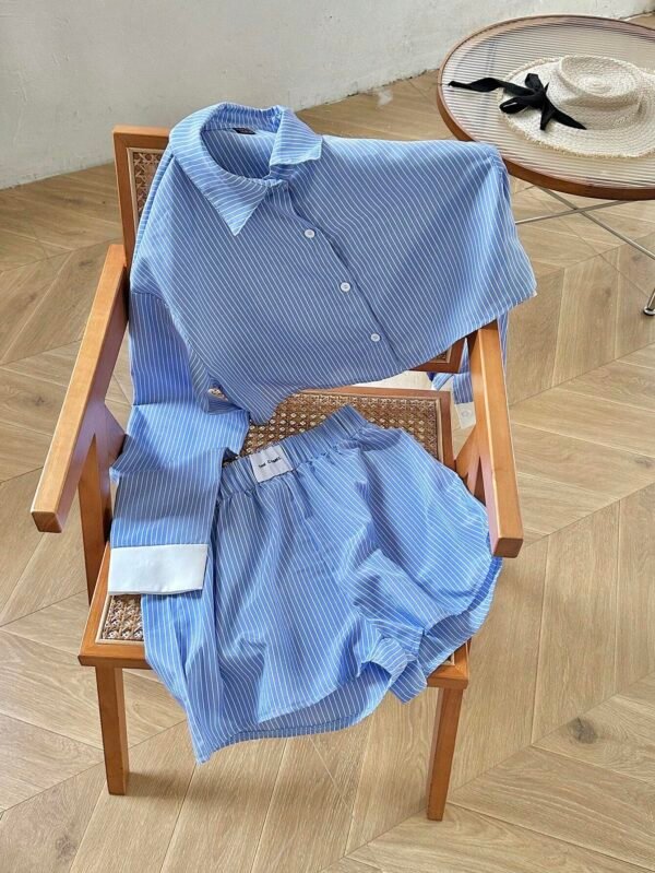 SHEIN MOOSTA Ensemble chemise rayée bleu blanc – Image 3