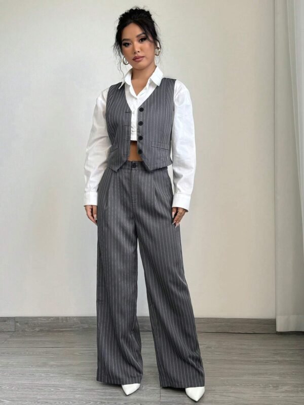 Elenzga Ensemble gilet rayé pantalonDécontracté – Image 4