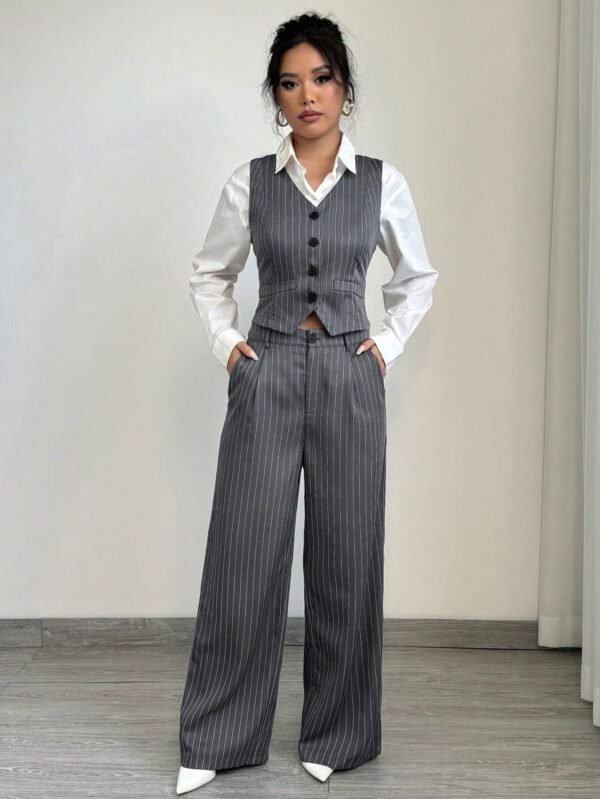 Elenzga Ensemble gilet rayé pantalonDécontracté – Image 3