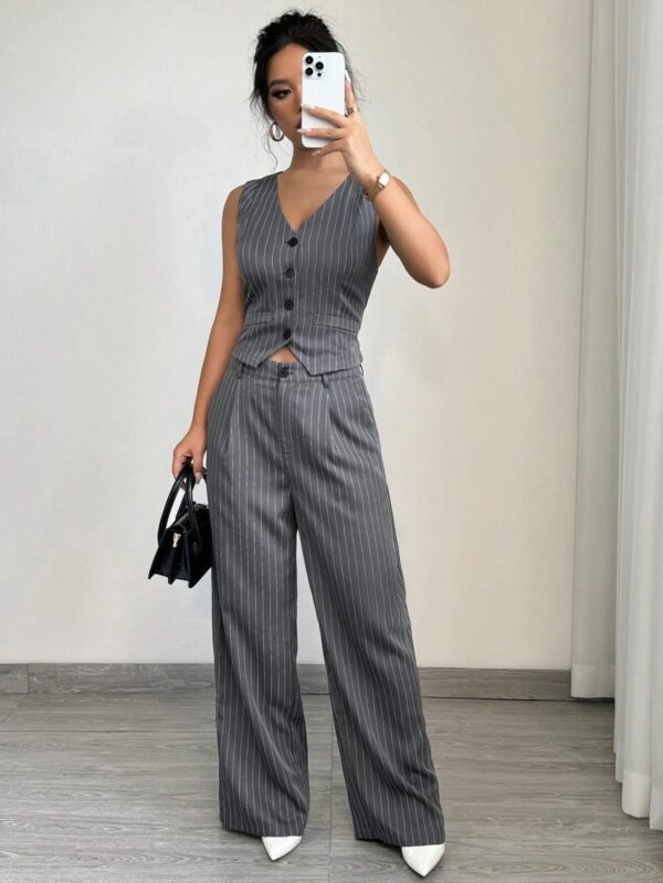 Elenzga Ensemble gilet rayé pantalonDécontracté – Image 5