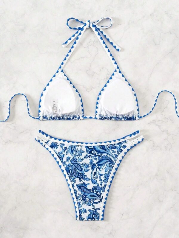 Ensemble  Bikini Sexy col licou imprimé plantes – Image 2