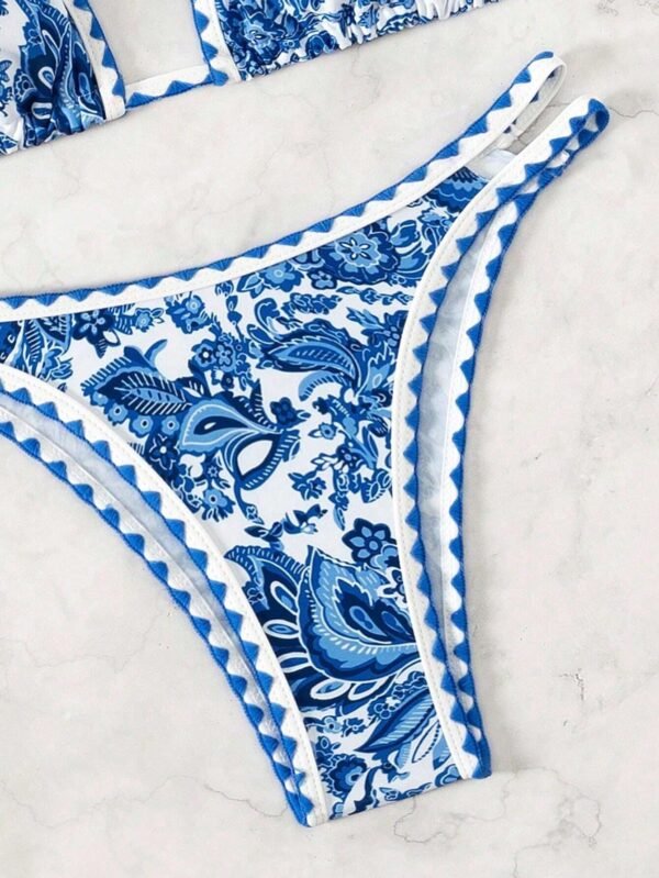 Ensemble  Bikini Sexy col licou imprimé plantes – Image 5