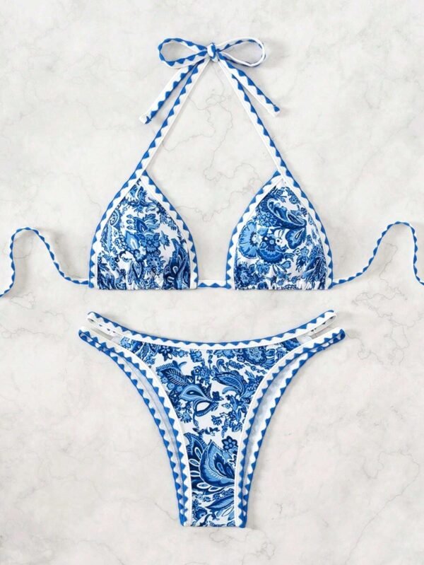 Ensemble  Bikini Sexy col licou imprimé plantes – Image 6
