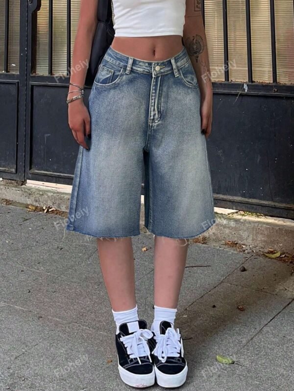 Short jean poches biais ourlet franges