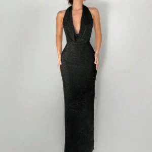 Aloruh Robe longue noire élégante