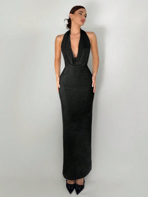 Aloruh Robe longue noire élégante