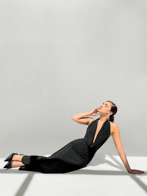 Aloruh Robe longue noire élégante – Image 3