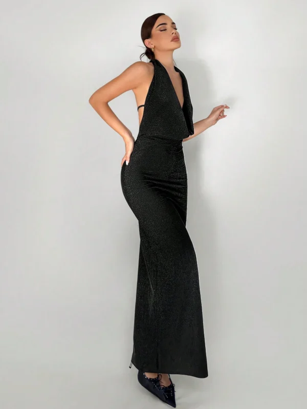 Aloruh Robe longue noire élégante – Image 4