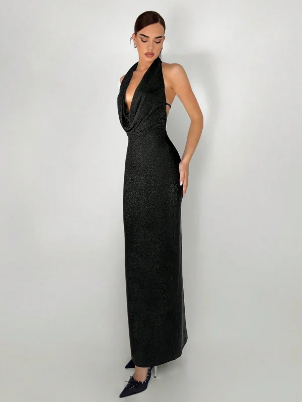 Aloruh Robe longue noire élégante – Image 5