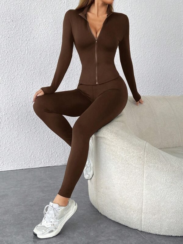 SHEIN PETITE Ensemble veste zippée leggings – Image 3
