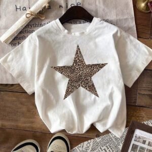 T-shirt Femme à Col Rond Imprimé Léopard