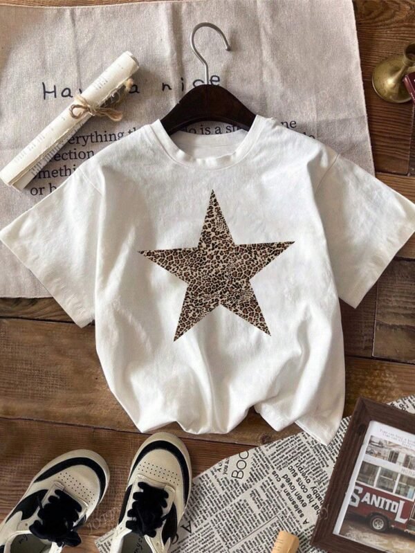 T-shirt Femme à Col Rond Imprimé Léopard