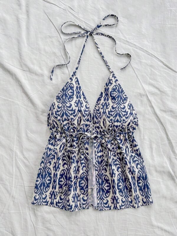 SHEIN WYWH Gilet femme col V à liens avec imprimé floral, style vacances – Image 3