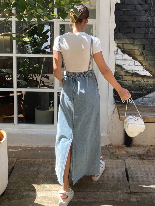 Livesso Robe longue en jean bretelles poches – Image 7