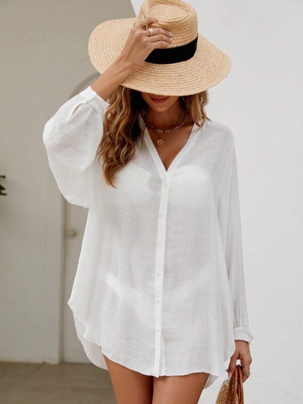 SHEIN Swim Kimono unicolore bouton – Image 3