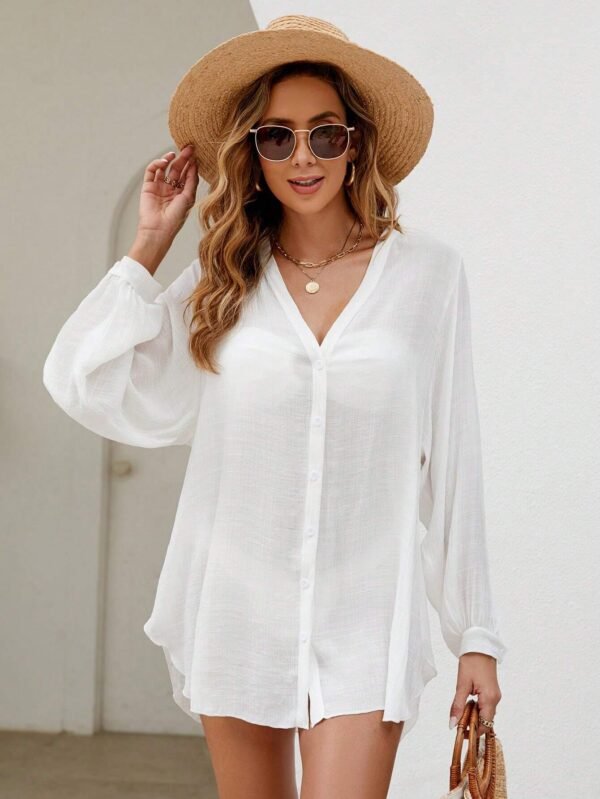 SHEIN Swim Kimono unicolore bouton – Image 4