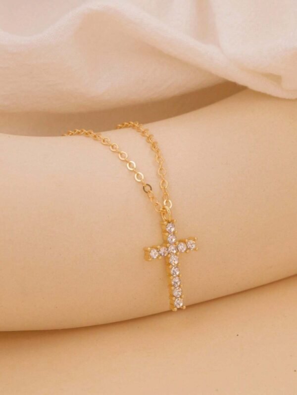 1 pièce Collier pendentif croix en zirconium – Image 4