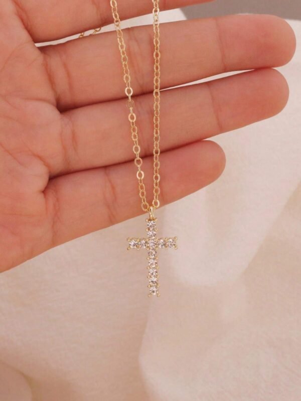 1 pièce Collier pendentif croix en zirconium – Image 14