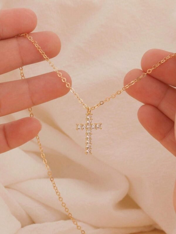 1 pièce Collier pendentif croix en zirconium – Image 12