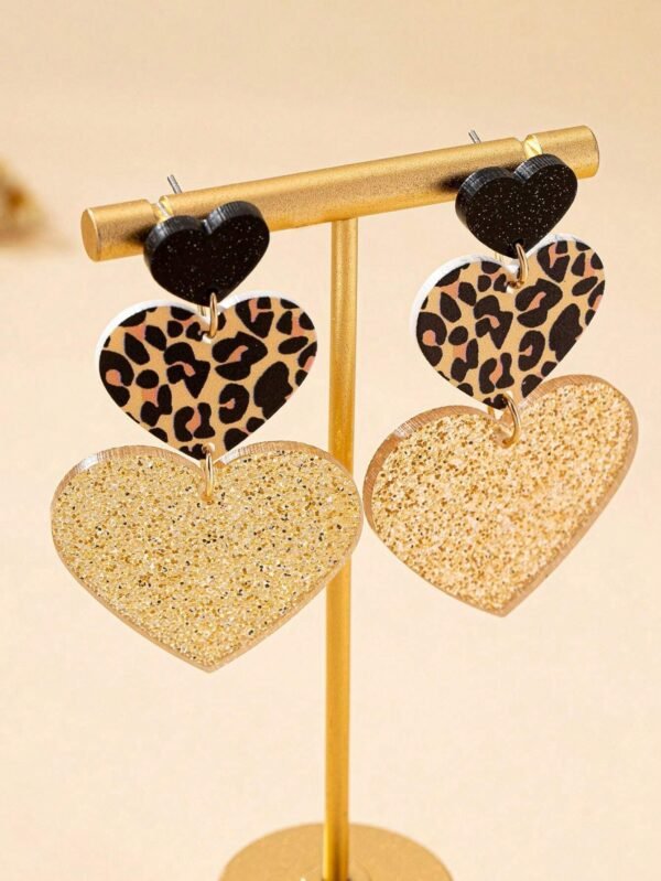 1 paire de boucles d'oreilles pendantes en forme de cœur – Image 2