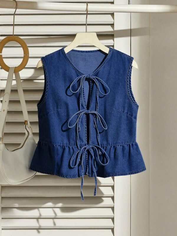 SHEIN EZwear Veste jeanDécontractée nœud