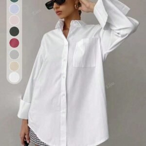 Chemise femme couleur unie, ample, à manches longues