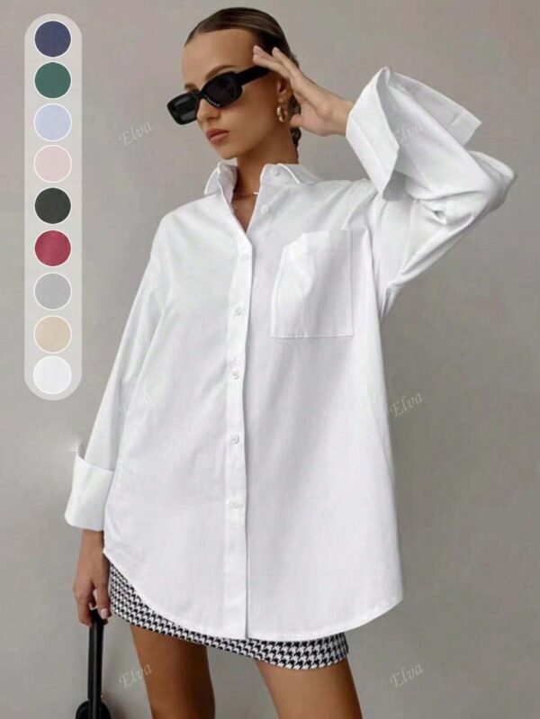 Chemise femme couleur unie, ample, à manches longues