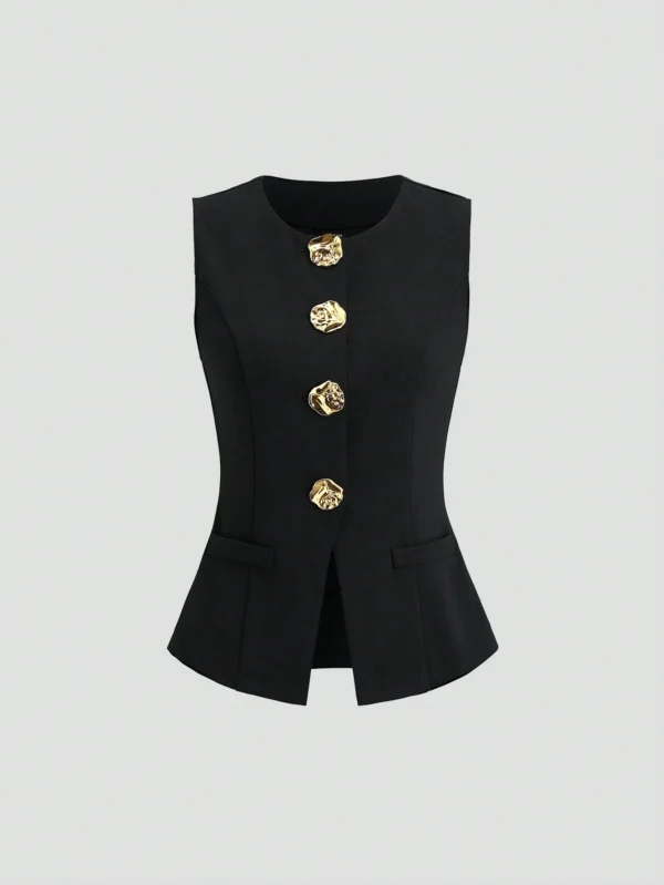 Sweetra Ensemble gilet boutons minijupe plissée – Image 4