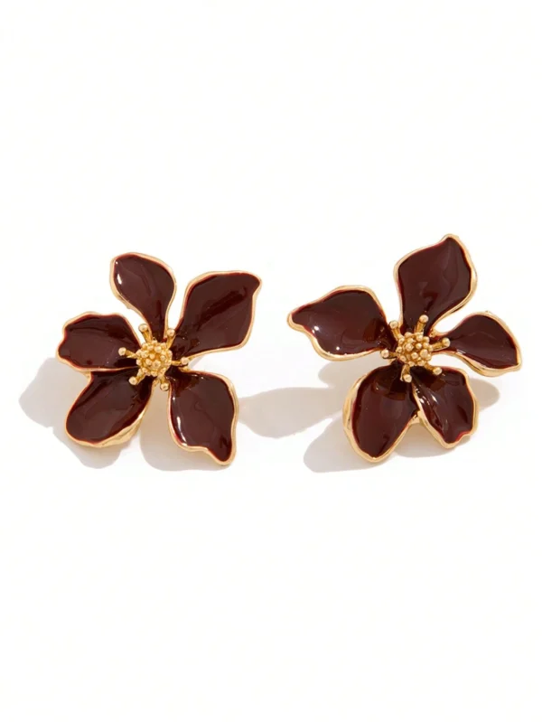 2 pièces boucles d'oreilles à fleurs roses rouges en goutte – Image 5