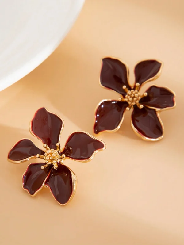 2 pièces boucles d'oreilles à fleurs roses rouges en goutte – Image 4