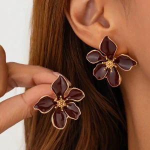 2 pièces boucles d’oreilles à fleurs roses rouges en goutte