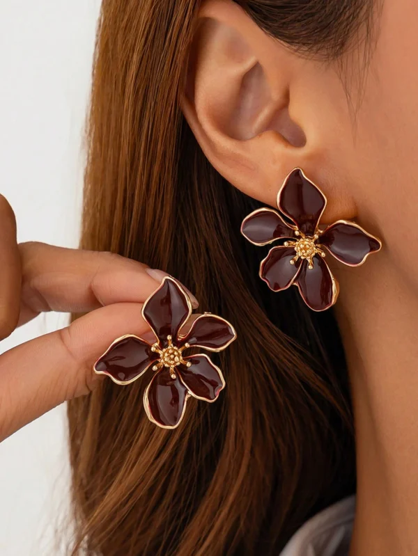 2 pièces boucles d'oreilles à fleurs roses rouges en goutte