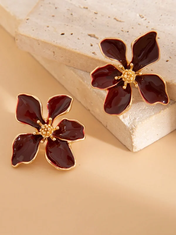 2 pièces boucles d'oreilles à fleurs roses rouges en goutte – Image 3