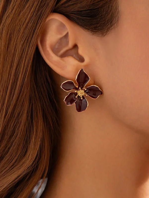 2 pièces boucles d'oreilles à fleurs roses rouges en goutte – Image 16