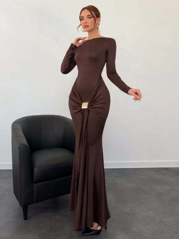 Aloruh Nouvelle arrivée automne/hiver Robe femme en marron – Image 4